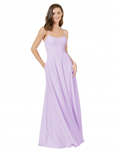 Soft Chiffon Spaghetti Straps Sleeveless Long Bridesmaid Gown Essex