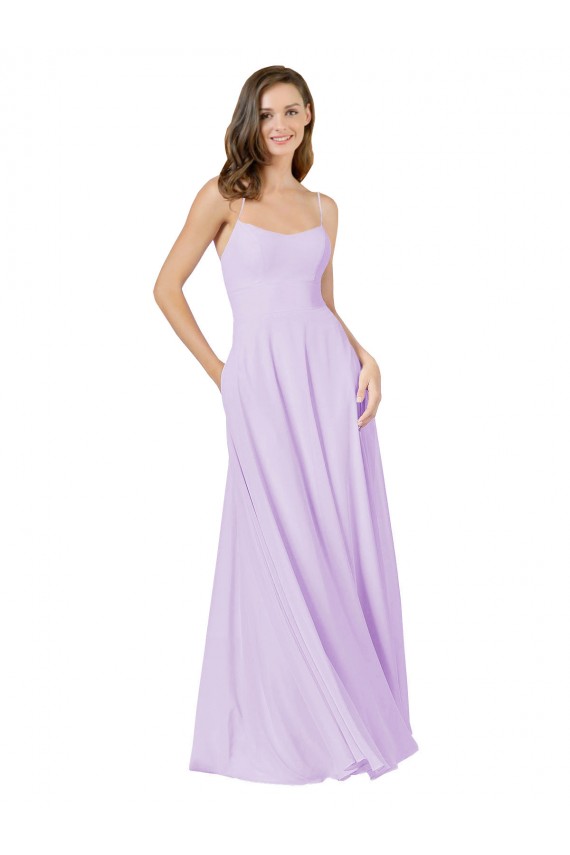Soft Chiffon Spaghetti Straps Sleeveless Long Bridesmaid Gown Essex