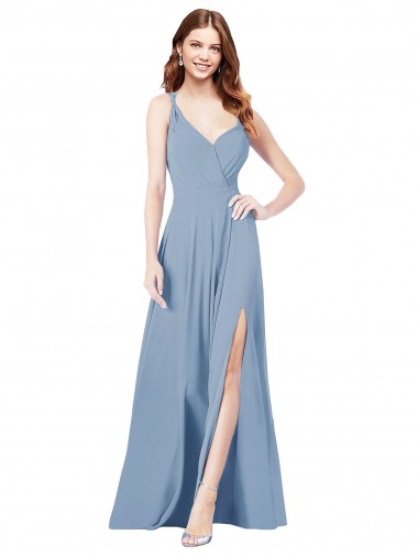 Soft Chiffon Spaghetti Straps Sleeveless Keyhole Back Long Formal Dress / Bridesmaid Dress Essex
