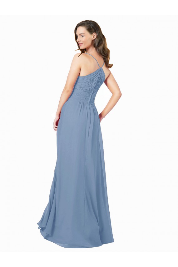 Chiffon V-Neck Sleeveless Open Back Dusty Blue Long Bridesmaid Dress / Evening Dress Essex