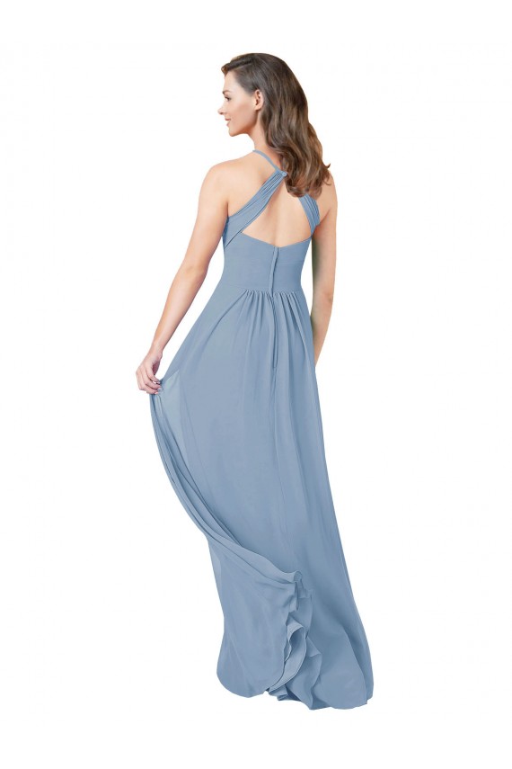Chiffon Halter Sleeveless Keyhole Back Long Bridesmaid Gowns Essex