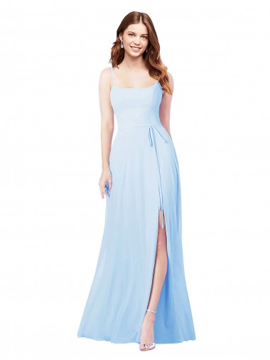 Soft Chiffon Spaghetti Straps Sleeveless Light Sky Blue Long Bridesmaid Dress Essex