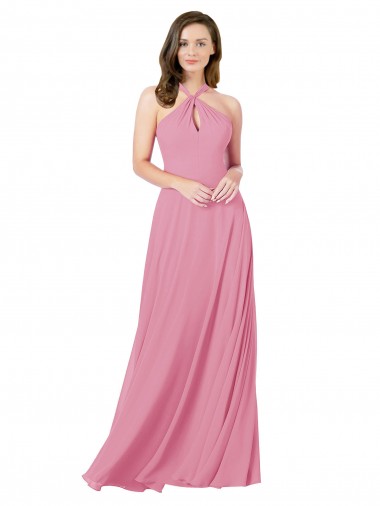 Soft Chiffon Halter Neck Sleeveless Keyhole Back Long Prom Dress / Bridesmaid Dress Essex