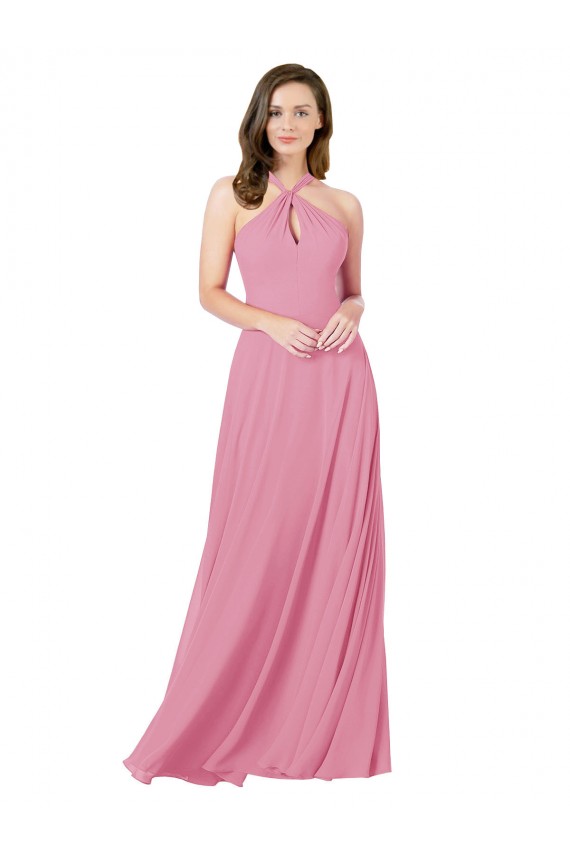 Soft Chiffon Halter Neck Sleeveless Keyhole Back Long Prom Dress / Bridesmaid Dress Essex