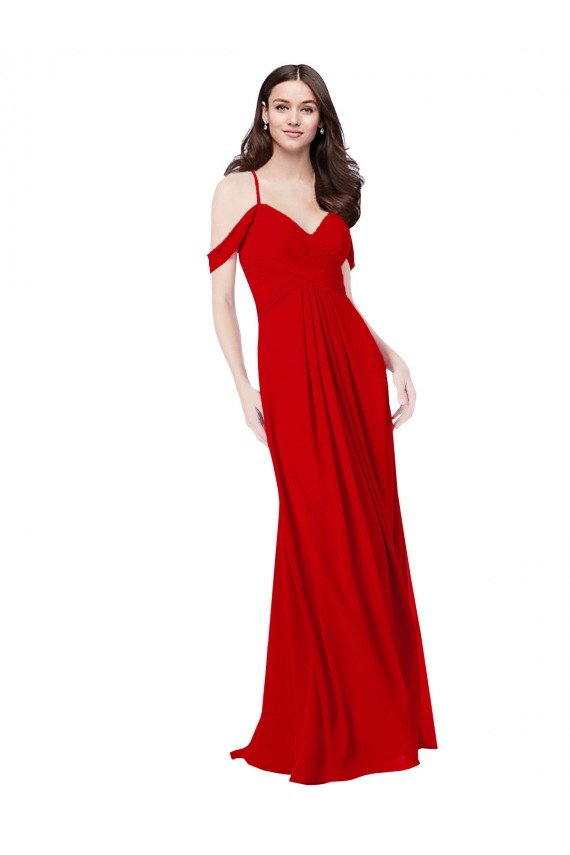 Soft Chiffon V-Neck Sleeveless Open Back Dark Red Long Bridesmaid Dress Essex