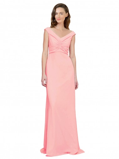 Soft Chiffon V-Neck Sleeveless Salmon Long Bridesmaid Dress Essex