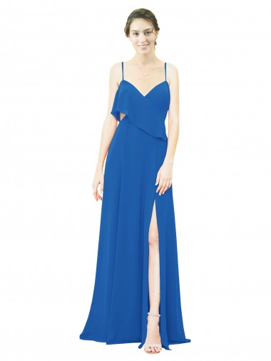 Soft Chiffon Spaghetti Straps Sleeveless Royalty Long Bridesmaid Dress Essex