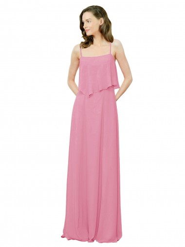 Soft Chiffon Spaghetti Straps Sleeveless Skin Pink Long Bridesmaid Dress Essex