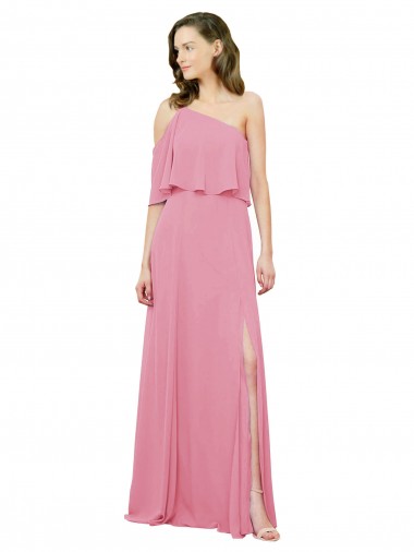 Soft Chiffon One Shoulder Sleeveless Long Bridal Party Dress Essex