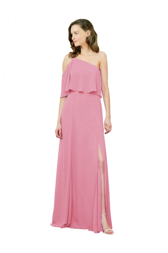 Soft Chiffon One Shoulder Sleeveless Long Bridal Party Dress Essex