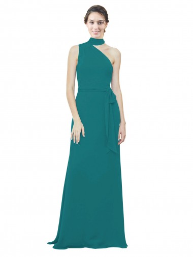 Soft Chiffon One Shoulder Sleeveless Hunter Long Bridesmaid Dress Essex