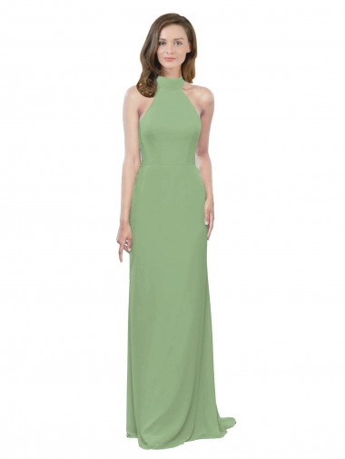 Soft Chiffon Halter Neck Sleeveless Long Formal Dress / Bridesmaid Dress Essex