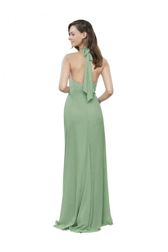 Soft Chiffon Halter Neck Sleeveless Long Formal Dress / Bridesmaid Dress Essex