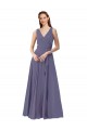 Soft Chiffon V-Neck Sleeveless Silver Stone Long Bridesmaid Dress Essex