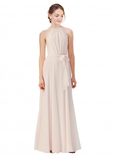 Soft Chiffon Bateau Neck Sleeveless Long Bridesmaid Dress Essex