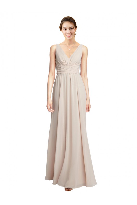Soft Chiffon V-Neck Sleeveless Cream Pink Long Formal Dress / Bridesmaid Dress Essex