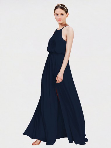 Chiffon Halter Neck Sleeveless Long Floor Length Formal Dress / Bridesmaid Dress Essex