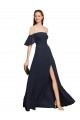 Soft Chiffon Off the Shoulder Sleeveless Dark Navy Long Prom Dress / Bridesmaid Dress Essex