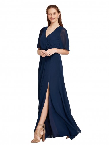 Soft Chiffon V-Neck Flutter Sleeves Long Bridesmaid Dress / Formal Dress Essex
