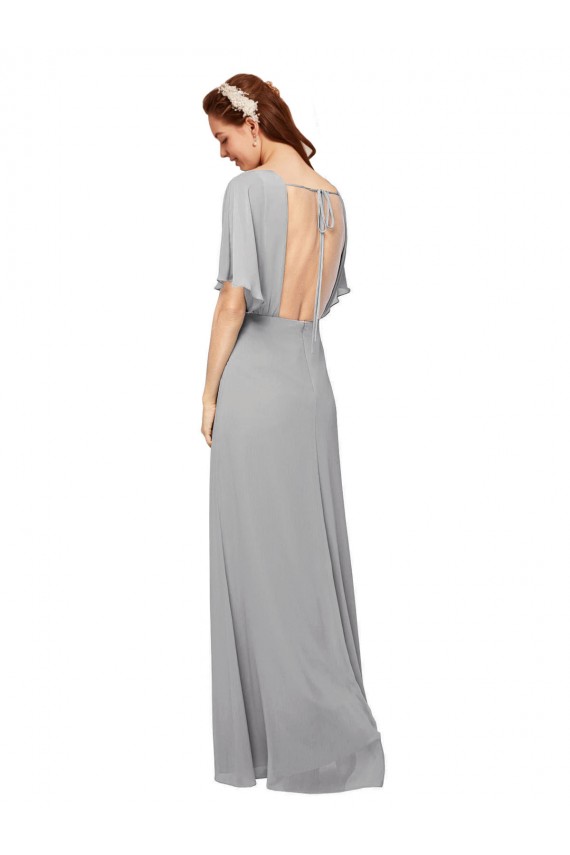 Chiffon V-Neck Flutter Sleeves Open Back Long Bridesmaid Dress / Evening Gowns Essex