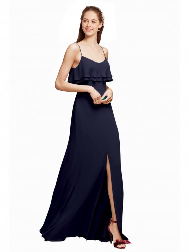 Chiffon Spaghetti Straps Sleeveless V-Back Long Floor Length Bridesmaid Dress Essex