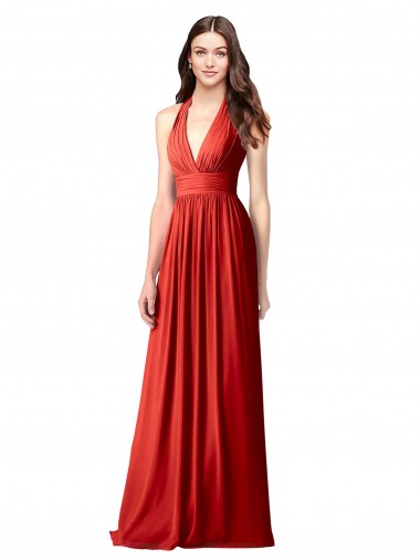 Soft Chiffon Halter Neck Sleeveless Open Back Long Bridesmaid Dress / Formal Dress Essex