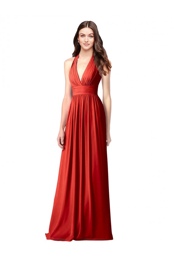 Soft Chiffon Halter Neck Sleeveless Open Back Long Bridesmaid Dress / Formal Dress Essex