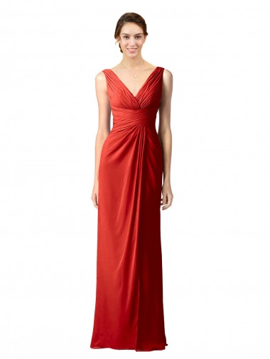 Soft Chiffon V-Neck Sleeveless V-Back Red Long Bridesmaid Dress Essex
