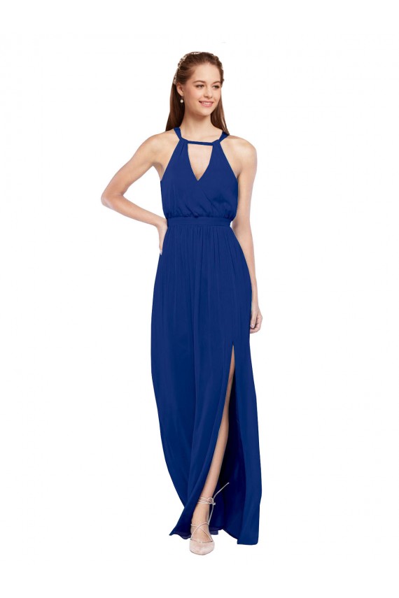 Soft Chiffon High Neck Sleeveless Royal Blue Long Bridesmaid Dress Essex