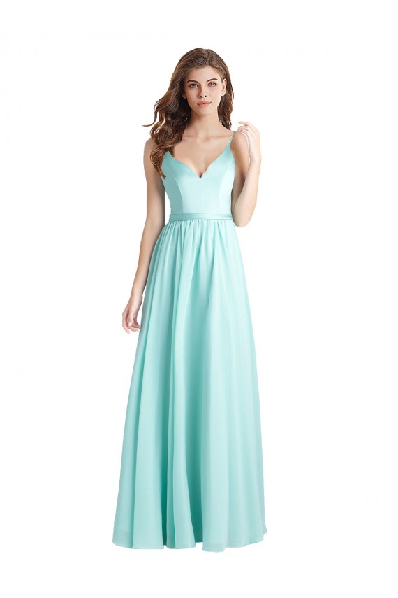 Soft Chiffon & Satin V-Neck Sleeveless V-Back Long Bridesmaid Dress Essex