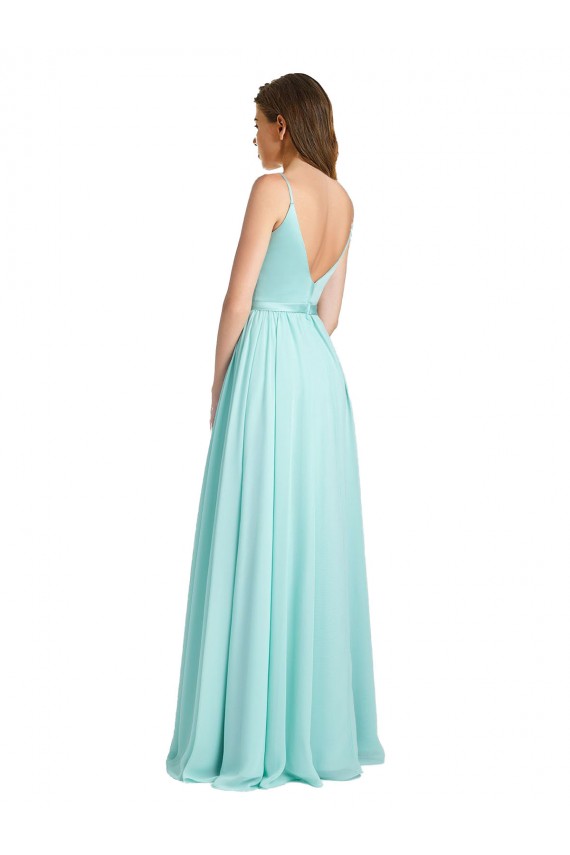 Soft Chiffon & Satin V-Neck Sleeveless V-Back Long Bridesmaid Dress Essex