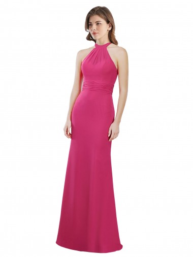Soft Chiffon Halter Neck Sleeveless Open Back Ruby Long Bridesmaid Dress Essex