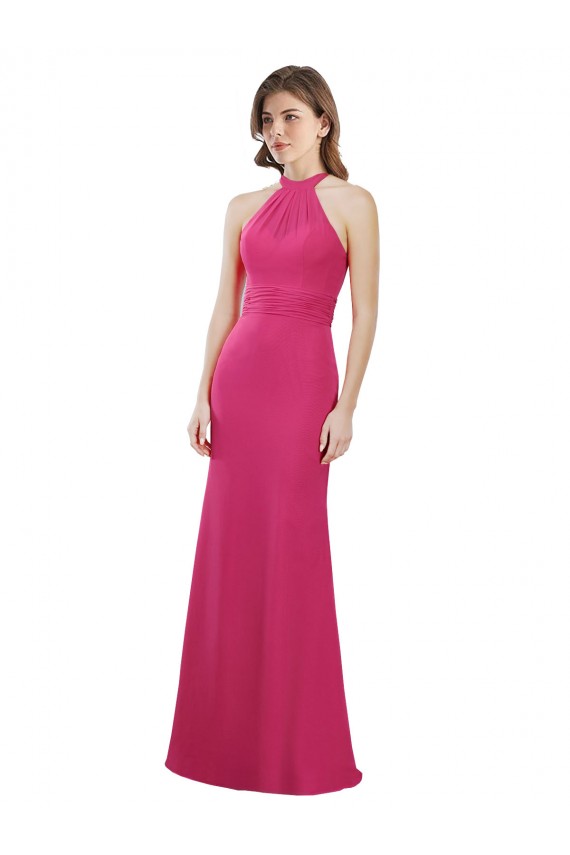 Soft Chiffon Halter Neck Sleeveless Open Back Ruby Long Bridesmaid Dress Essex