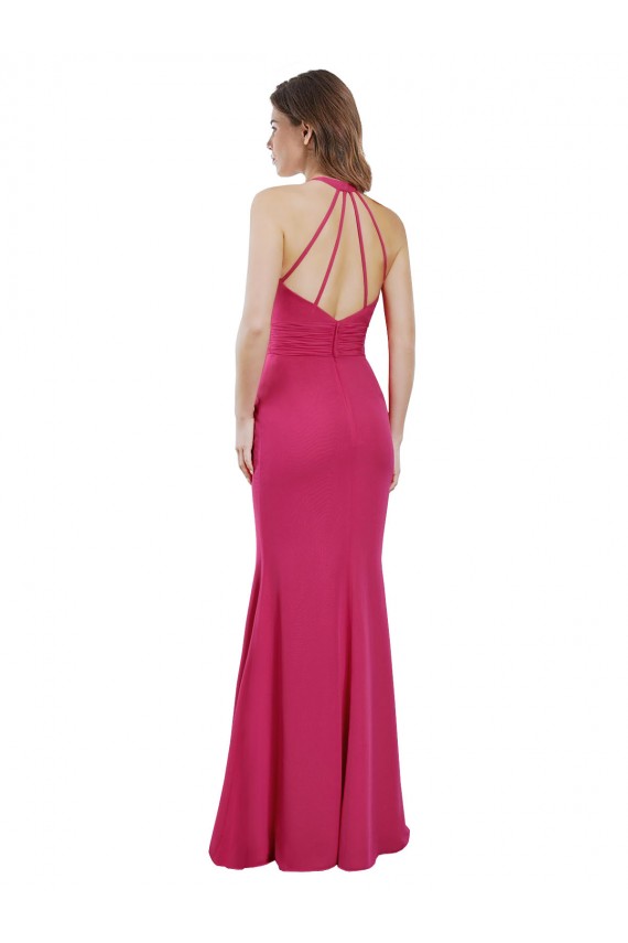Soft Chiffon Halter Neck Sleeveless Open Back Ruby Long Bridesmaid Dress Essex