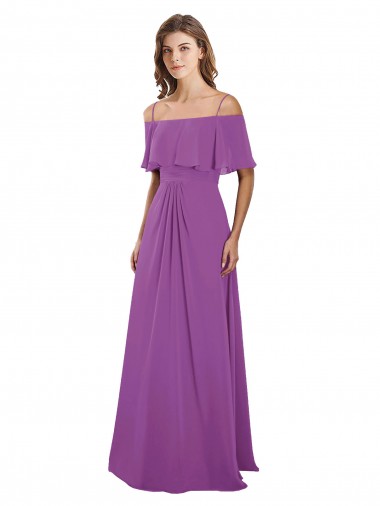 Soft Chiffon Off the Shoulder Flutter Sleeves Dahlia Long Bridesmaid Dress Essex