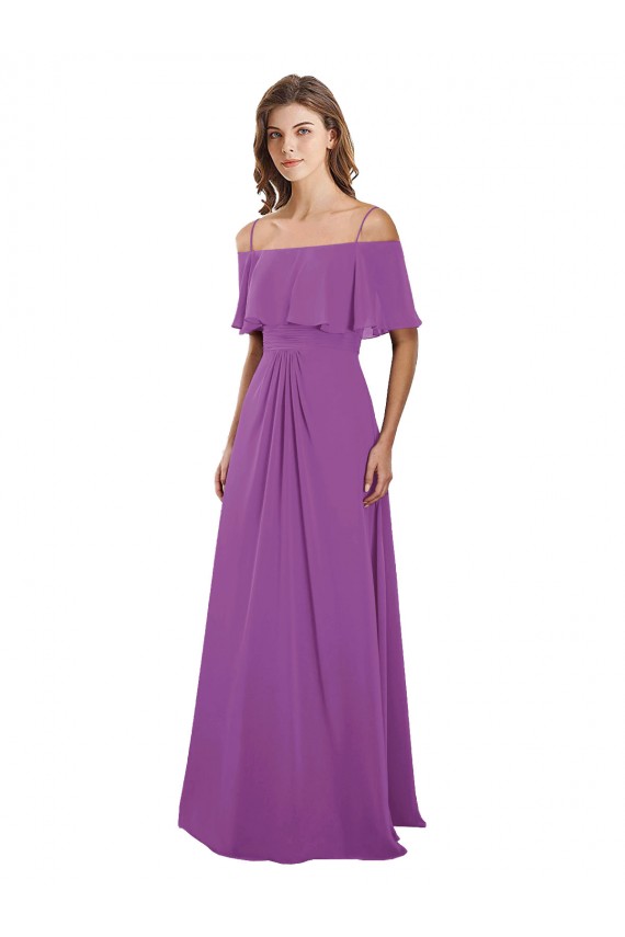 Soft Chiffon Off the Shoulder Flutter Sleeves Dahlia Long Bridesmaid Dress Essex