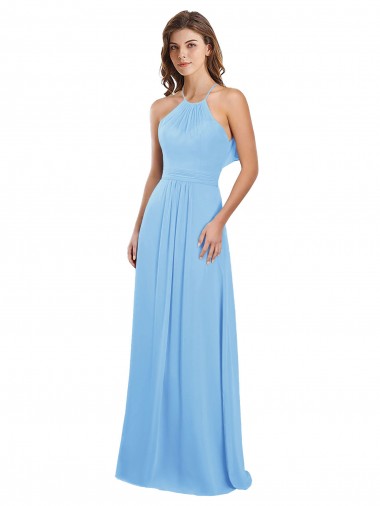 Chiffon Halter Neck Sleeveless Keyhole Back Periwinkle Long Bridesmaid Dress / Evening Dress Essex