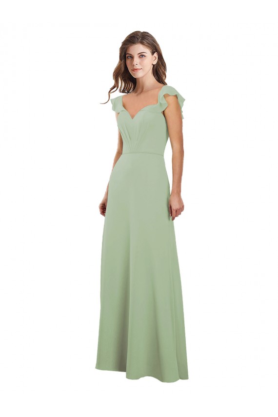 Soft Chiffon Sweetheart Cap Sleeves Low Back Long Bridesmaid Dress / Formal Dress Essex