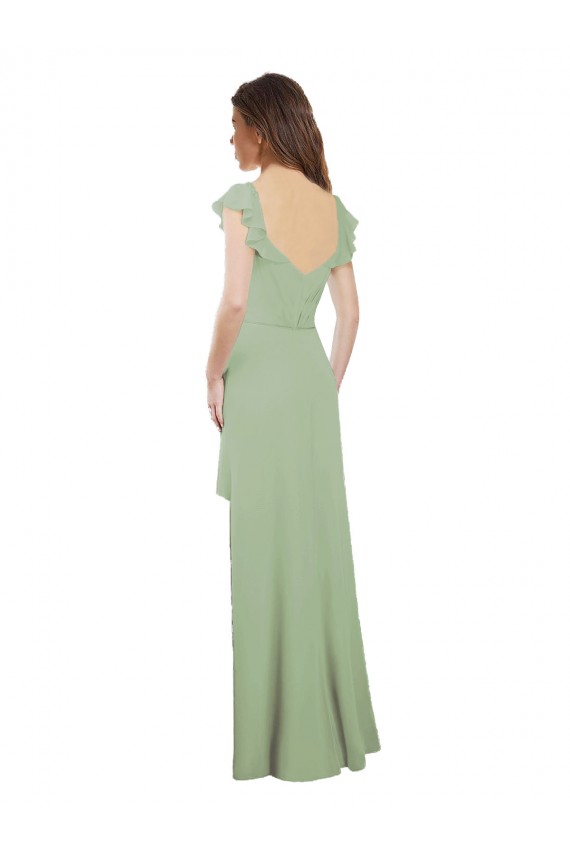 Soft Chiffon Sweetheart Cap Sleeves Low Back Long Bridesmaid Dress / Formal Dress Essex