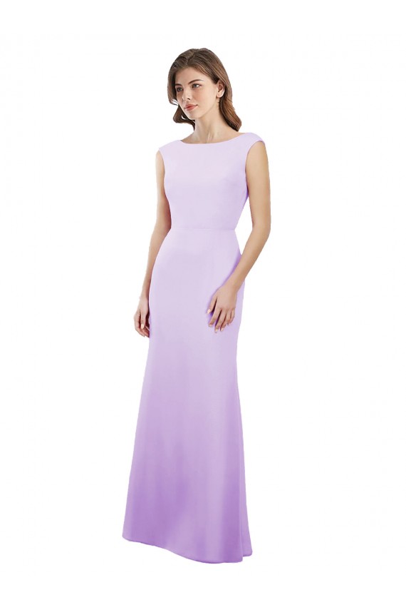 Soft Chiffon Round Neck Cap Sleeves Open Back Long Bridesmaid Dress Essex