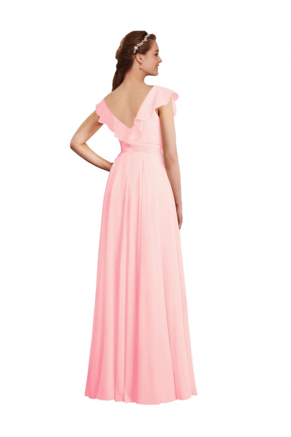 Chiffon V-Neck Cap Sleeves V-Back Long Bridesmaid Dress / Evening Gowns Essex