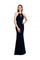 Soft Chiffon Halter Neck Sleeveless Open Back Dark Navy Long Bridesmaid Dress Essex
