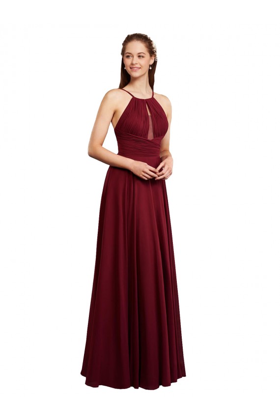 Chiffon Spaghetti Straps Sleeveless Open Back Long Bridesmaid Evening Dress Essex