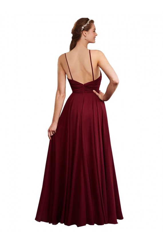 Chiffon Spaghetti Straps Sleeveless Open Back Long Bridesmaid Evening Dress Essex