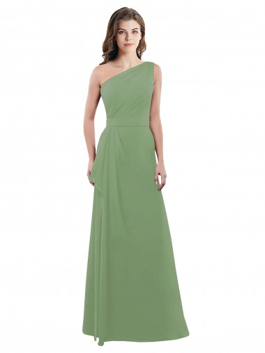 Soft Chiffon One Shoulder Sleeveless Seagrass Long Bridesmaid Dress Essex