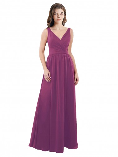 Soft Chiffon V-Neck Sleeveless V-Back Wild Berry Long Bridesmaid Dress Essex