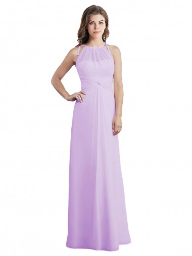 Soft Chiffon Halter Neck Sleeveless Keyhole Back Long Bridesmaid Dress / Formal Dress Essex