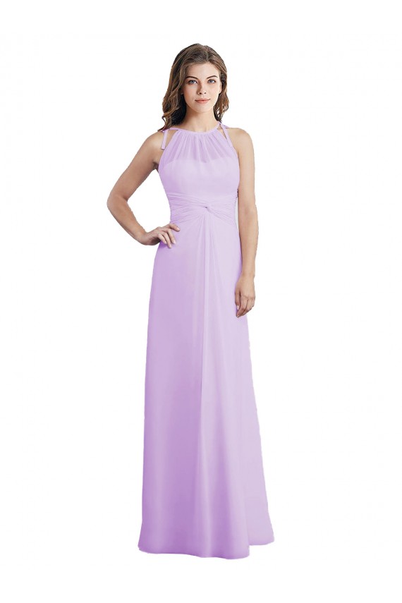 Soft Chiffon Halter Neck Sleeveless Keyhole Back Long Bridesmaid Dress / Formal Dress Essex