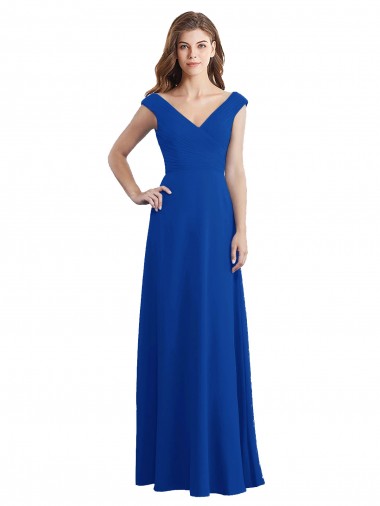 Chiffon V-Neck Sleeveless Royal Blue Long Bridesmaid Dress / Evening Dress Essex