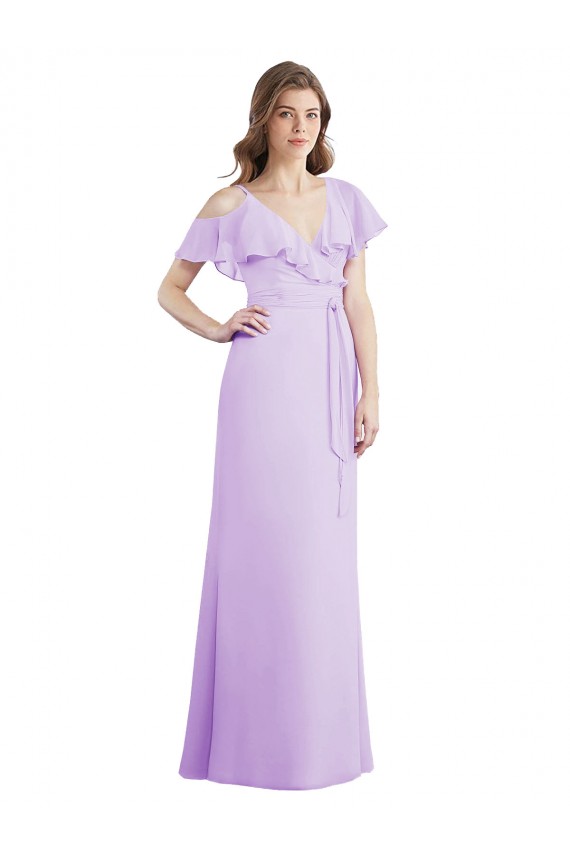 Soft Chiffon V-Neck Cold Shoulder V-Back Long Bridesmaid Dresses Essex